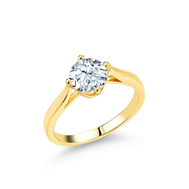 Stainless Steel Gold Color Plated Prong-Set Round Sirena Bypass Fancy Ring with Clear CZ 